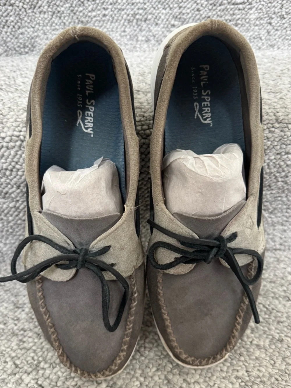 $140 Paul Sperry Men’s Suede Gray Boat Shoes Size 11.5 M Round toe, two-tone